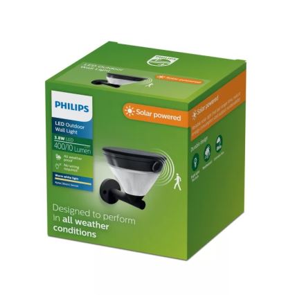 Philips - LED-Solar-Wandleuchte mit Sensor KYNA LED/3,8 W/3,7 V 800 mAh 2700 K IP44 schwarz