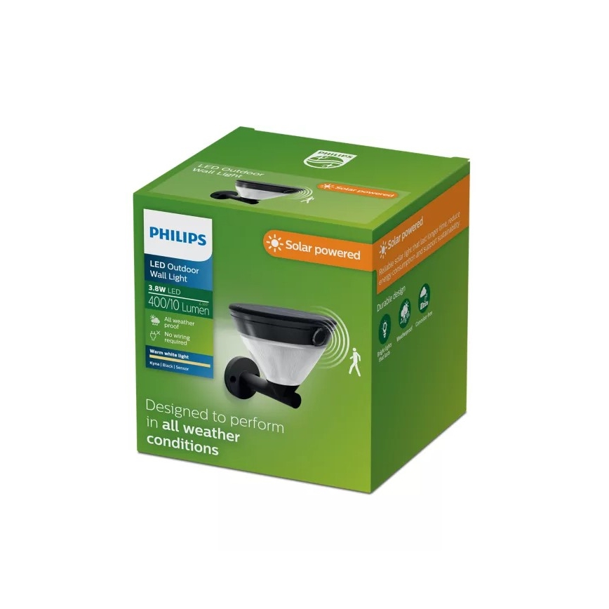 Philips - LED-Solar-Wandleuchte mit Sensor KYNA LED/3,8 W/3,7 V 800 mAh 2700 K IP44 schwarz