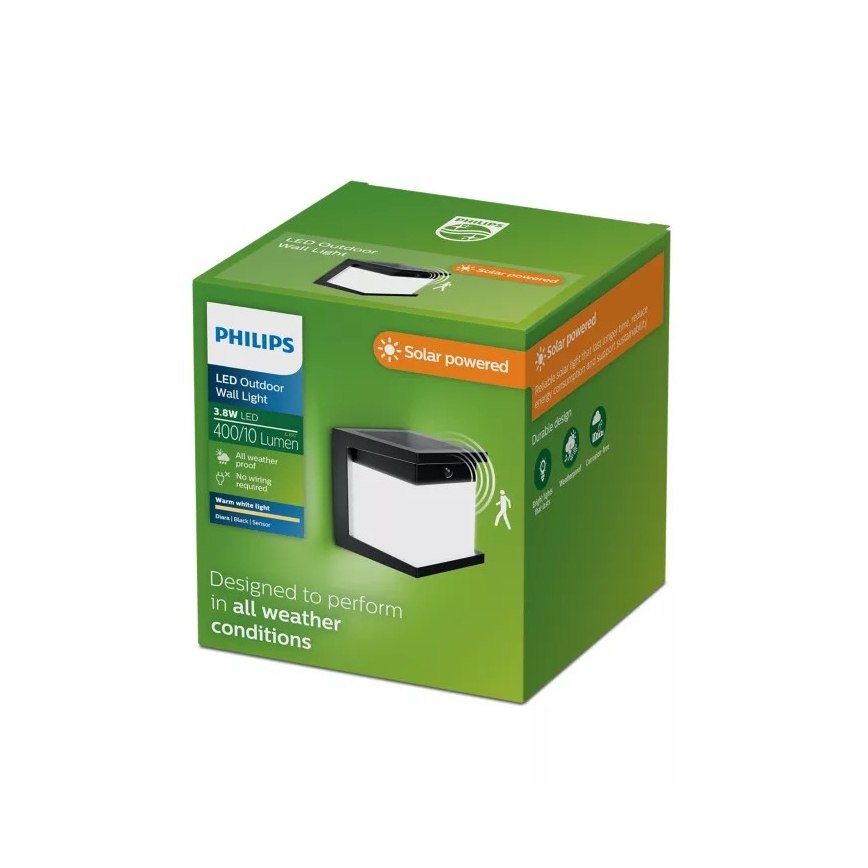 Philips - LED-Solar-Wandleuchte mit Sensor DIARA LED/3,8W/3,7V 800 mAh 2700K IP44 schwarz