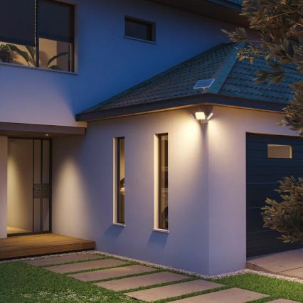 Philips - ZYREN LED-Solar-Wandleuchte mit Sensor, 24,5 W / 3,7 V, 2600 mAh, 3000 K, IP65, Weiß