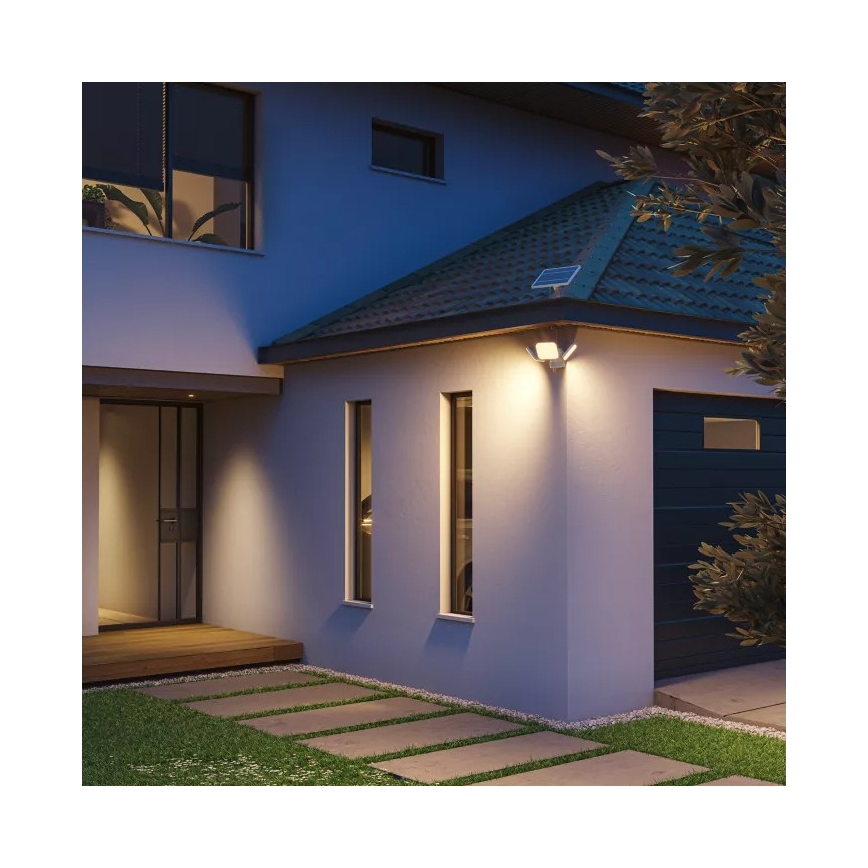 Philips - ZYREN LED-Solar-Wandleuchte mit Sensor, 24,5 W / 3,7 V, 2600 mAh, 3000 K, IP65, Weiß