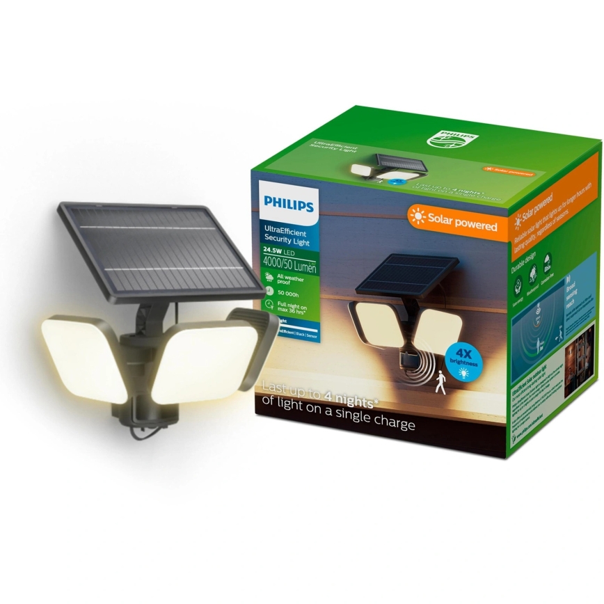 Philips - LED Solar-Wandleuchte mit Sensor ZYREN LED/24,5W/3,7V 2600 mAh 3000K IP65