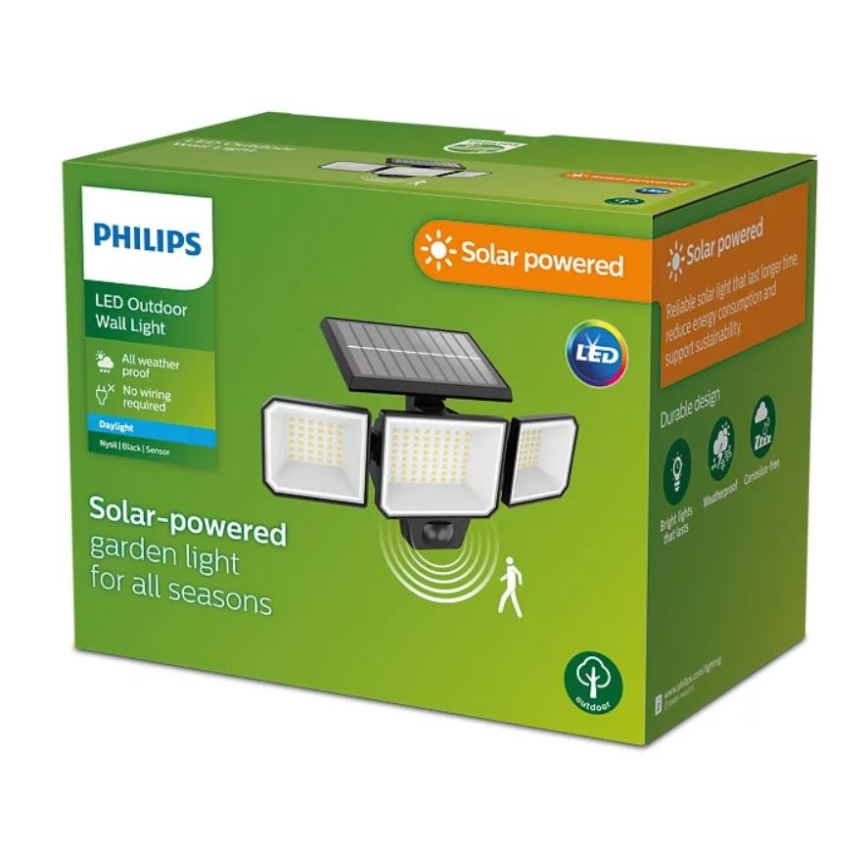 Philips -  LED-Solar-Wandstrahler mit Sensor NYSIL 3xLED/8,7W/3,7V 2000 mAh IP65