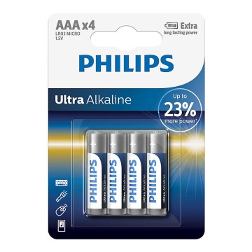 Philips LR03E4B/10 - 4 Stück Alkaline-Batterien AAA ULTRA ALKALINE 1,5V 1250mAh