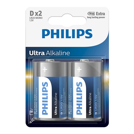 Philips LR20E2B/10 - 2 Stk. alkalische Batterie D ULTRA ALKALINE 1,5V