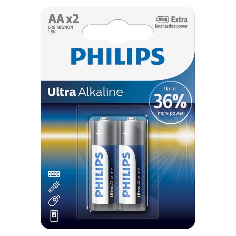 Philips LR6E2B/10 - 2 Stk. alkalische Batterie AA ULTRA ALKALINE 1,5V