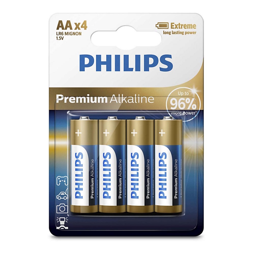 Philips LR6M4B/10 - 4 Stück Alkaline-Batterien AA PREMIUM ALKALINE 1,5V 3200mAh