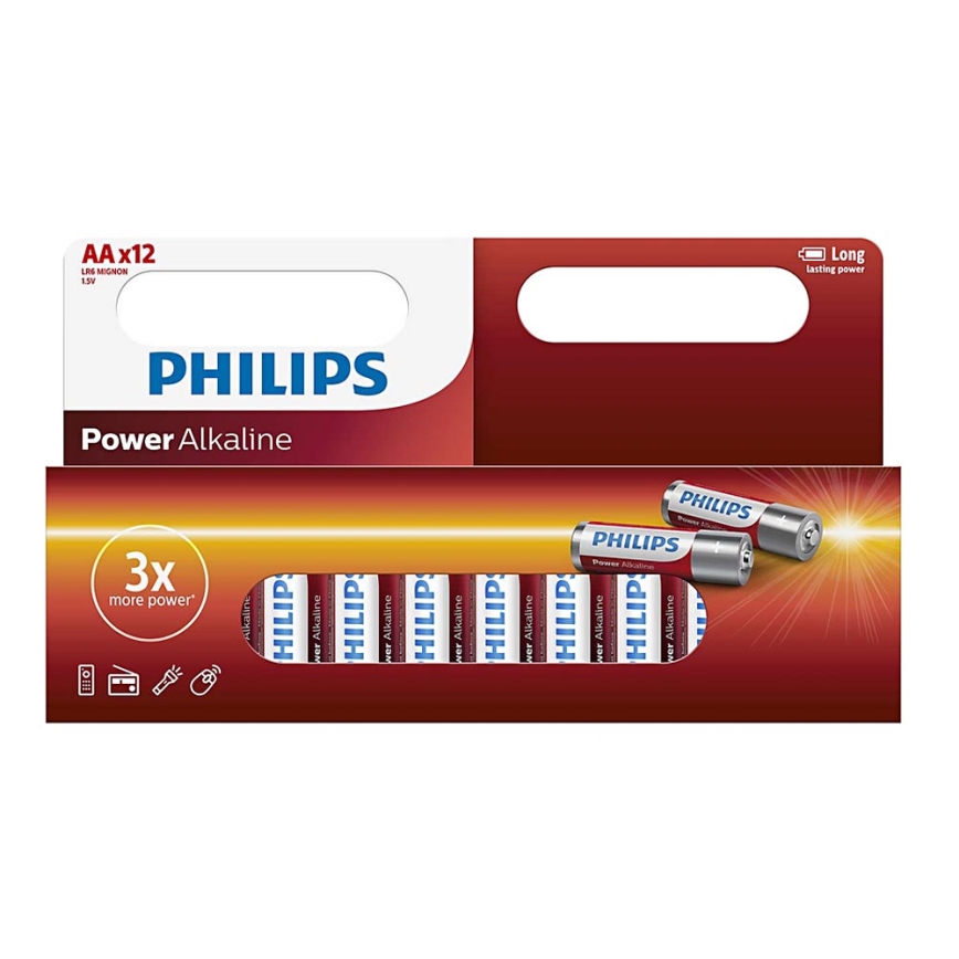 Philips LR6P12W/10 - 12 Stk. alkalische Batterie AA POWER ALKALINE 1,5V 2600mAh