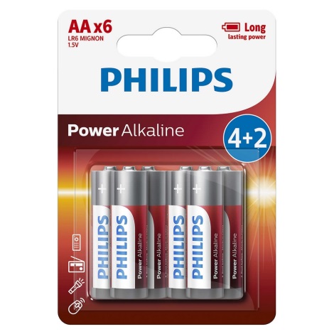 Philips LR6P6BP/10 - 6 Stk. alkalische Batterie AA POWER ALKALINE 1,5V 2600mAhV