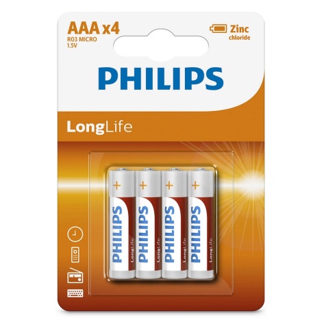 Philips R03L4B/10 - 4 Stück  Zinkchlorid-Batterien AAA LONGLIFE 1,5V 450mAh