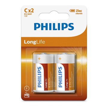 Philips R14L2B/10 - 2 Stück Zinkchlorid-Batterie C LONGLIFE 1,5V 2800mAh