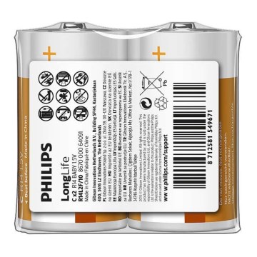 Philips R14L2F/10 - 2 Stück Zinkchlorid-Batterie C LONGLIFE 1,5V 2800mAh