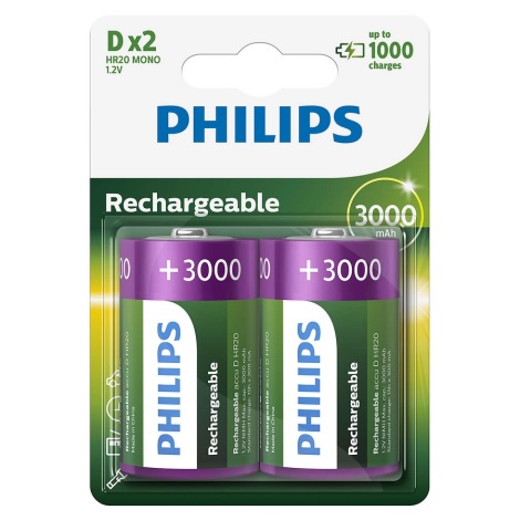 Philips R20B2A300/10 - 2 Stk. wiederaufladbare Batterien D MULTILIFE NiMH/1,2V/3000 mAh