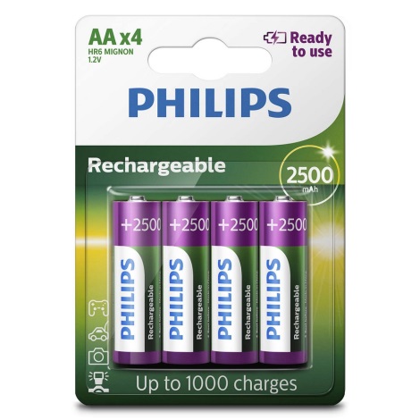 Philips R6B4RTU25/10 - 4 Stk. wiederaufladbare Batterie AA MULTILIFE NiMH/1,2V/2500 mAh