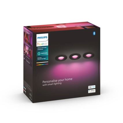 Philips -SET 3 x Dimmbare LED-RGBW-Einbauleuchte fürs Badezimmer Hue XAMENTO 1xGU10/5,7W/230V 2200-6500K IP44