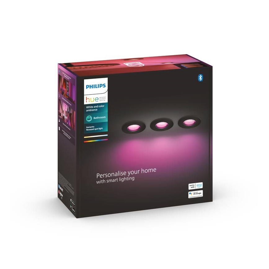 Philips -SET 3 x Dimmbare LED-RGBW-Einbauleuchte fürs Badezimmer Hue XAMENTO 1xGU10/5,7W/230V 2200-6500K IP44