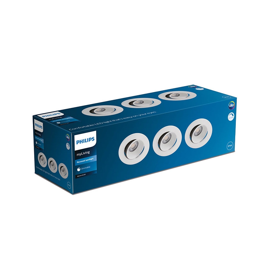 Philips - SET 3x dimmbare LED-Badezimmer-Einbauleuchte ABROSA LED/9W/230V IP44