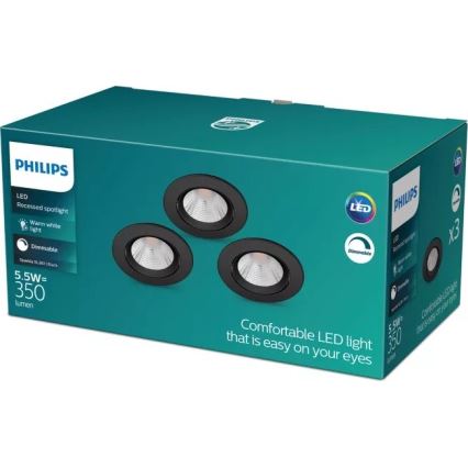 Philips - SET 3x Dimmbare LED-Einbauleuchte SPARKLE LED/5,5W/230V 2700K schwarz