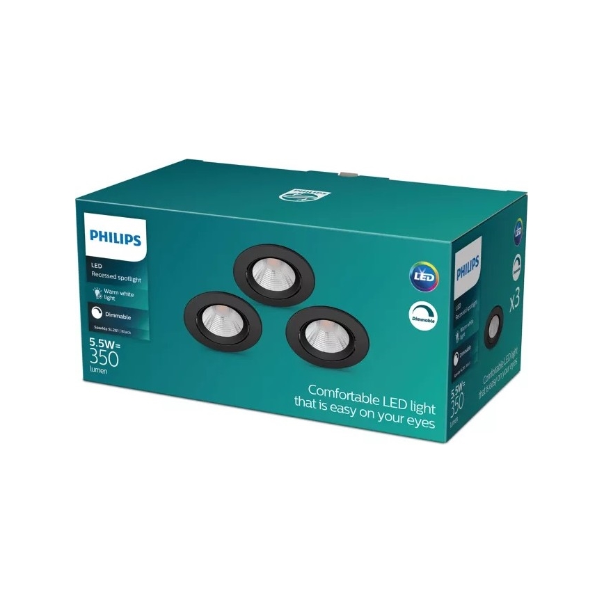 Philips - SET 3x Dimmbare LED-Einbauleuchte SPARKLE LED/5,5W/230V 2700K schwarz
