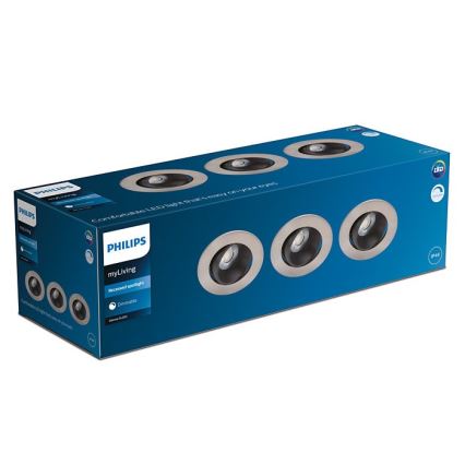 Philips - SET 3x LED dimmbare Badezimmer-Einbauleuchte ABROSA LED/9W/230V IP44