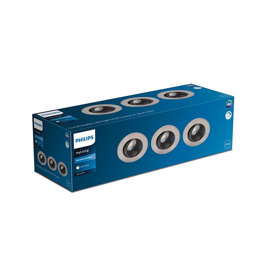 Philips - SET 3x LED dimmbare Badezimmer-Einbauleuchte ABROSA LED/9W/230V IP44