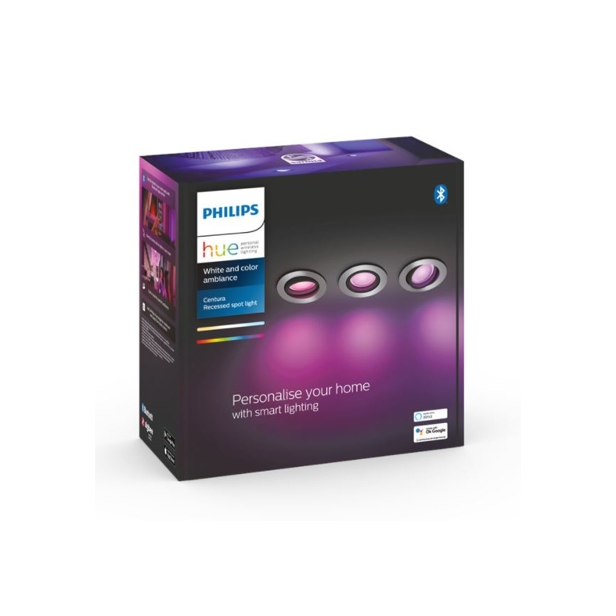 Philips - SET 3x LED RGB Dimmbares Einbaulicht Hue CENTURA 1xGU10/5,7W/230V 2000-6500K