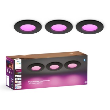 Philips - Set 3x LED RGBW dimmbare Badezimmer-Einbauleuchten Hue SLIM LED/8,3W/230V 1000-20000K schwarz P44