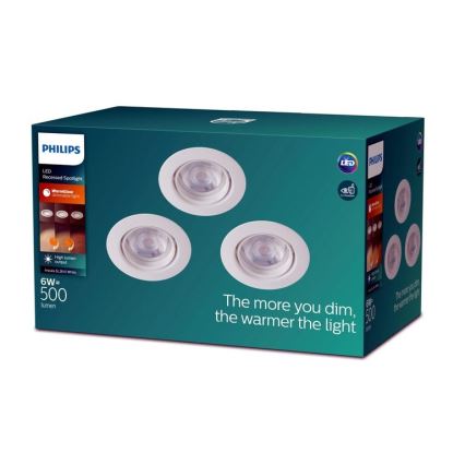 Philips -SET 3xLED Dimmbare Einbauleuchte IMPALA Warmes Licht LED/6W/230V