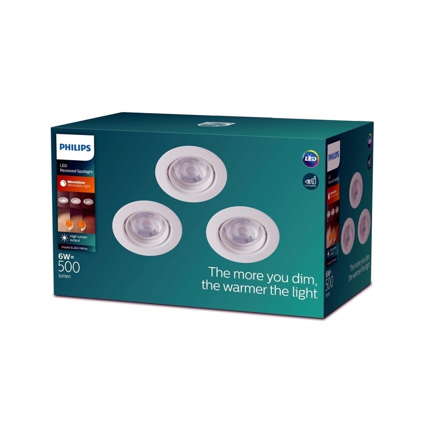 Philips -SET 3xLED Dimmbare Einbauleuchte IMPALA Warmes Licht LED/6W/230V
