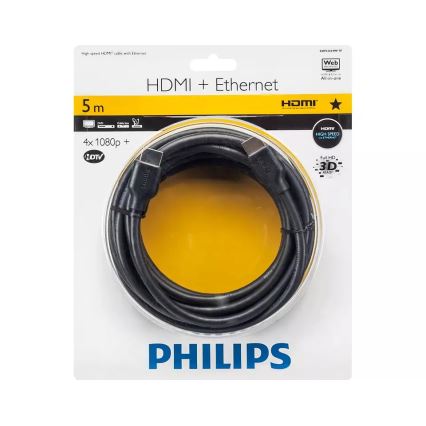 Philips SWV2434W/10 – HDMI-Kabel mit Ethernet, HDMI 1.4 A-Anschluss 5m schwarz