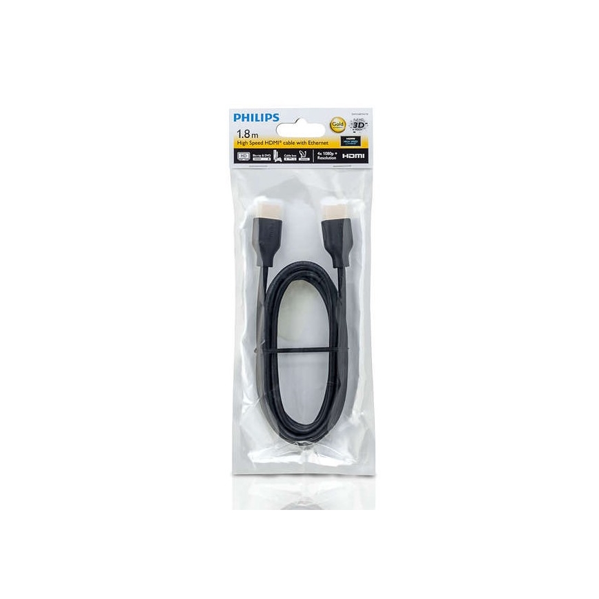 Philips SWV5401H/10 – HDMI-Kabel mit Ethernet, HDMI 1.4 A Anschluss 1,8m schwarz