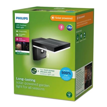 Philips - LED Solar-Wandleuchte mit Sensor ZONAL LED/1,3W/3,7V 2500 mAh IP44