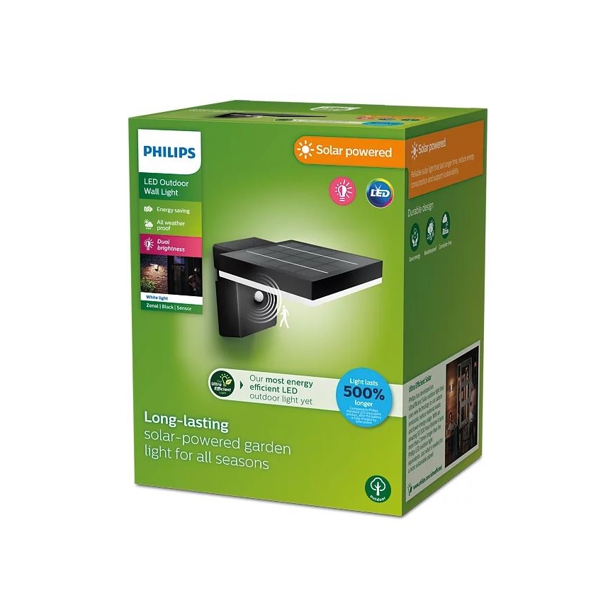 Philips - LED Solar-Wandleuchte mit Sensor ZONAL LED/1,3W/3,7V 2500 mAh IP44