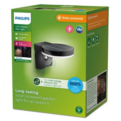 Philips - LED Solar-Wandleuchte mit Bewegungs- und Dämmerungssensor ZONAL LED/1,3W/3,7V 2500 mAh IP44