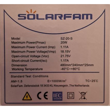 Photovoltaik-Solarmodul 20W/12V