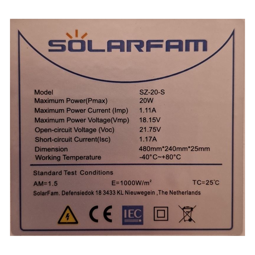 Photovoltaik-Solarmodul 20W/12V