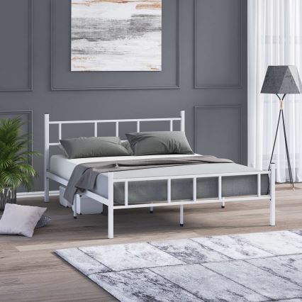 PIRON Metall-Doppelbett 140x200 cm, weiß – Tragfähigkeit 200 kg