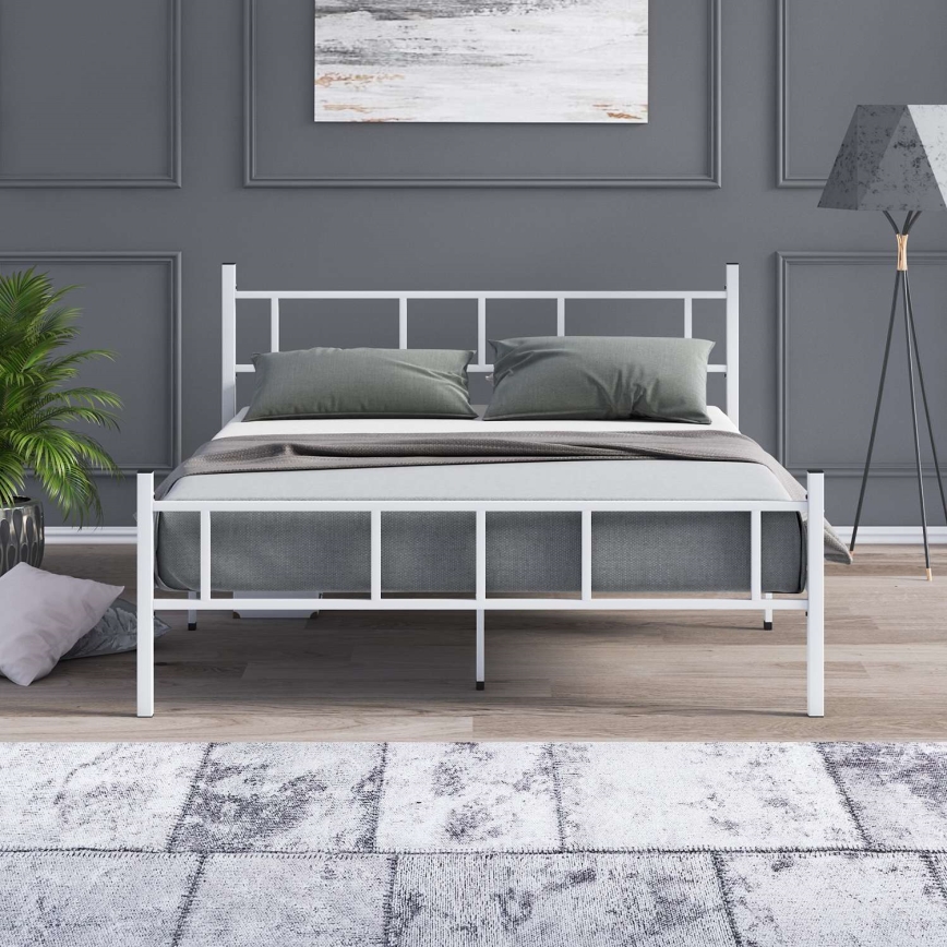 PIRON Metall-Doppelbett 140x200 cm, weiß – Tragfähigkeit 200 kg