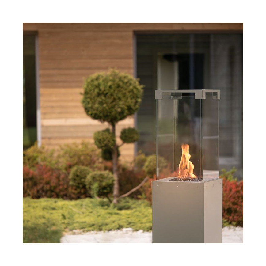 Planika - Outdoor-Gaskamin 142x36 cm 8kW 1xAAA grau + Schutzabdeckung