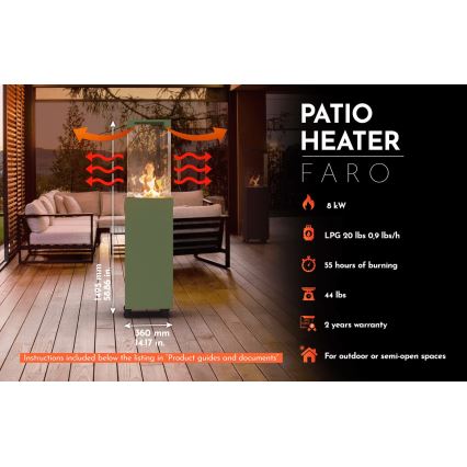 Planika - Outdoor-Gaskamin 142x36 cm 8kW 1xAAA grün + Schutzabdeckung