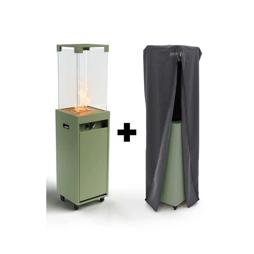 Planika - Outdoor-Gaskamin 142x36 cm 8kW 1xAAA grün + Schutzabdeckung