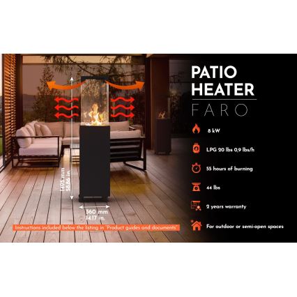 Planika - Outdoor-Gaskamin 142x36 cm 8kW 1xAAA schwarz + Schutzabdeckung