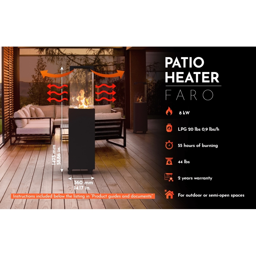 Planika - Outdoor-Gaskamin 142x36 cm 8kW 1xAAA schwarz + Schutzabdeckung