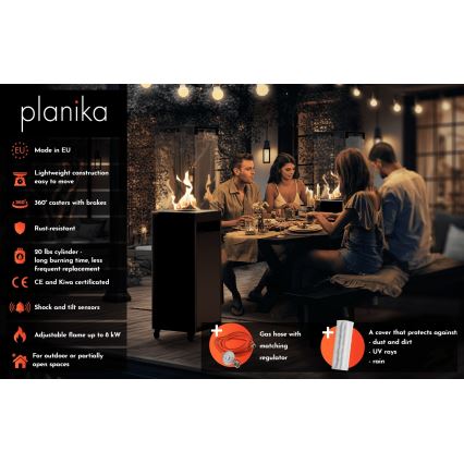Planika - Outdoor-Gaskamin 142x36 cm 8kW 1xAAA schwarz + Schutzabdeckung