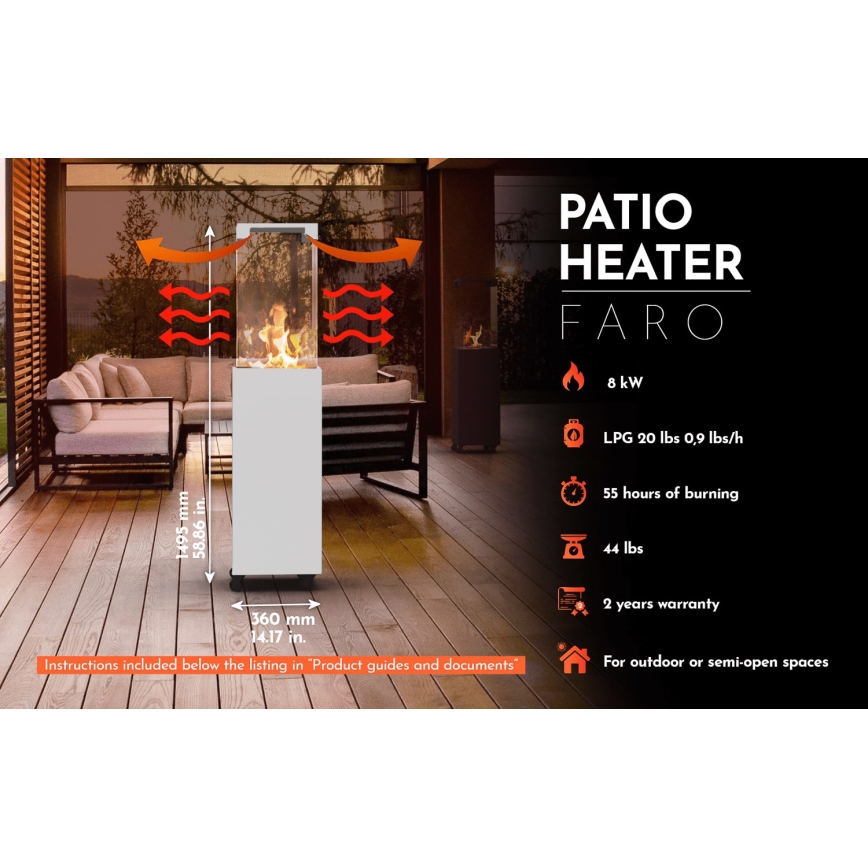 Planika - Outdoor-Gaskamin 142x36 cm 8kW 1xAAA weiß + Schutzabdeckung