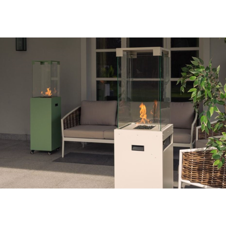 Planika - Outdoor-Gaskamin 142x36 cm 8kW 1xAAA weiß + Schutzabdeckung