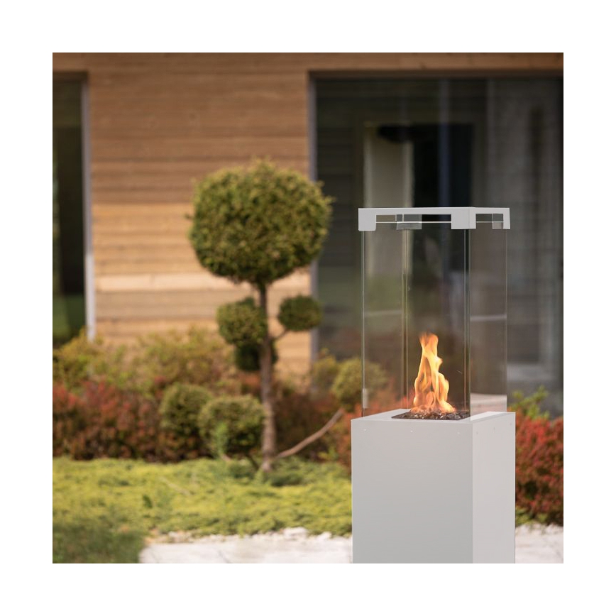 Planika - Outdoor-Gaskamin 142x36 cm 8kW 1xAAA weiß + Schutzabdeckung