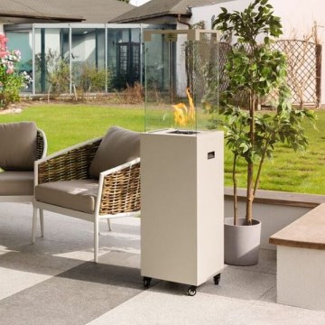 Planika - Outdoor-Gaskamin 142x36 cm 8kW 1xAAA weiß + Schutzabdeckung