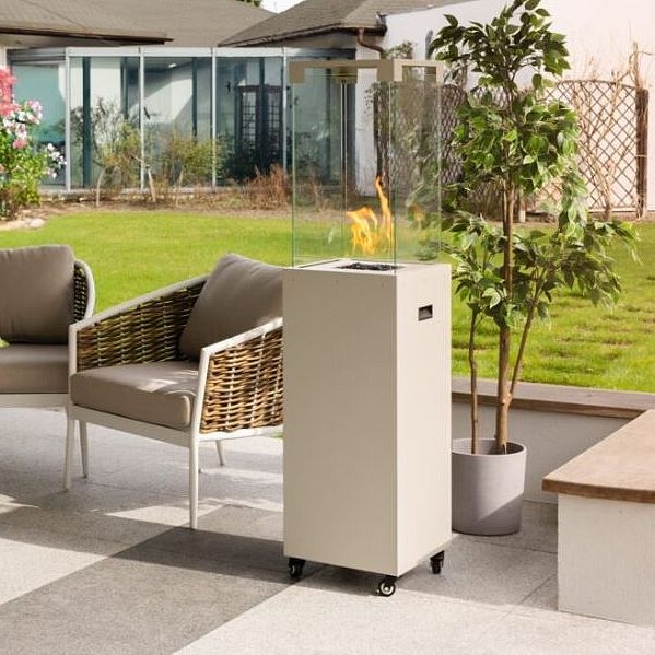 Planika - Outdoor-Gaskamin 142x36 cm 8kW 1xAAA weiß + Schutzabdeckung