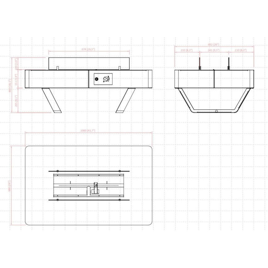 Planika - Outdoor-Gas-Kamin 46x106 cm 10kW schwarz + Schutzabdeckung